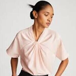 Halston Heritage Nelia Satin Twist Front Top Rose Pink 6 S/M NWT QuietLuxury